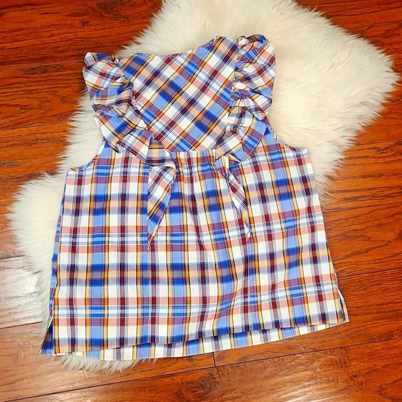 J.Crew Madras Danny Hula Ruffle Plaid Cotton Tank - Picture 4 of 8